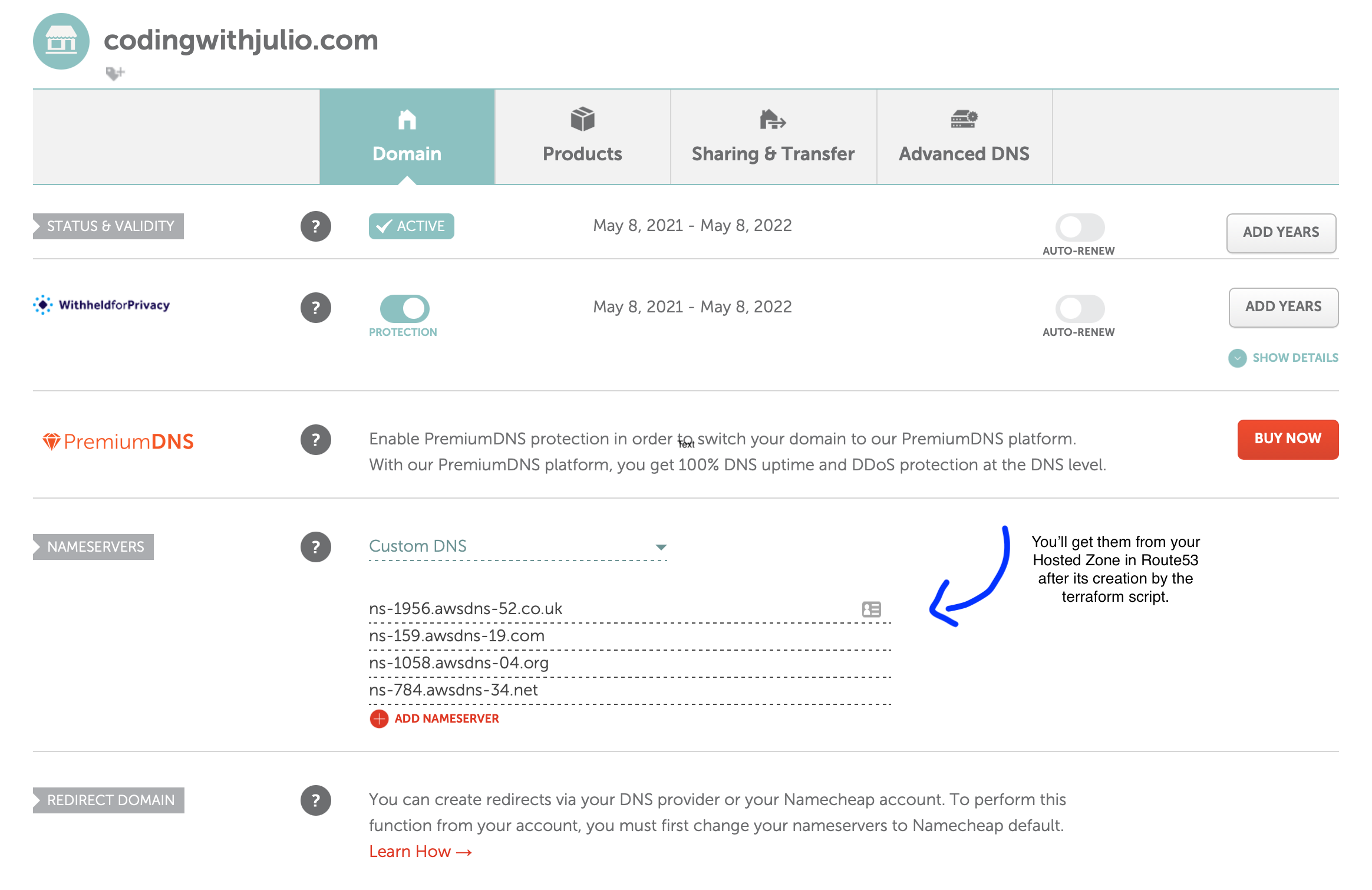 DNS adjustement in Namecheap in order for the domain to validate the certificate